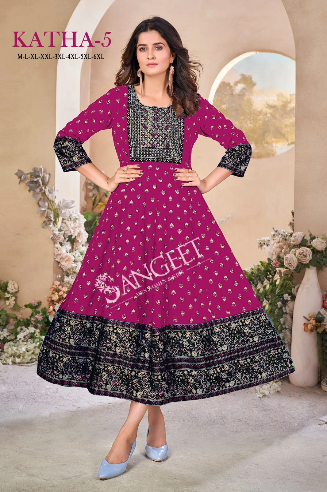 Sangeet Katha 5 Heavy Rayon Wholesale Anarkali Kurtis Catalog — Wholesale Kurtis, MPA wholesale from Surat - Gallery Image 6